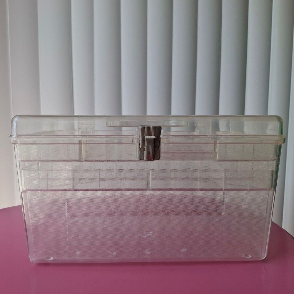 Wil-Hold Vintage Clear Plastic Sewing Box Craft Organizer 2 Removeable Trays